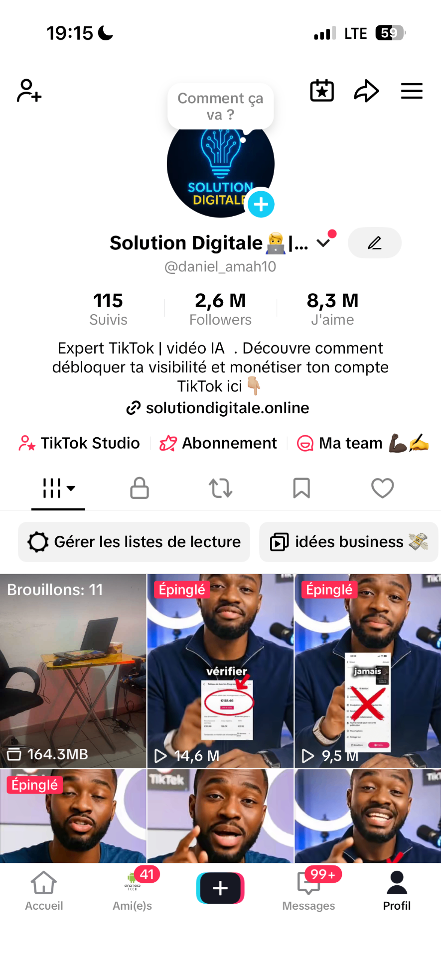 Capture TikTok — 2,6M abonnés